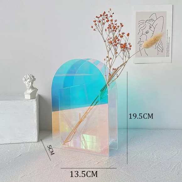 Nordic vase acrylic rainbow iridescent clear home decor flower vase container 1 - Picture 3 of 7